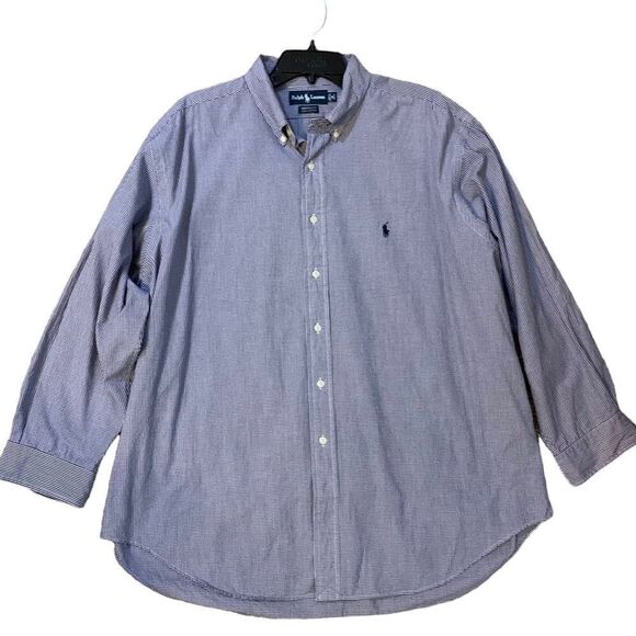 Ralph Lauren Men’s Classic Vintage Plaid Oxford Long Sleeve Blue Shirt Size 18 - Picture 4 of 7